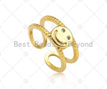 Load image into Gallery viewer, Gold Filled Smiley Face Adjustable Ring, 18K Gold Filled Open Ring, Smiley Face Statement Ring, 21x20mm,Sku#LD128
