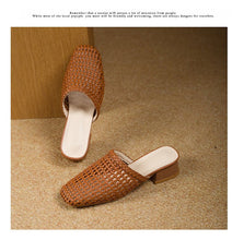 Load image into Gallery viewer, Women's Woven Square Toe Sandals - Casual Summer Flats with Synthetic Leather Upper