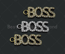 Load image into Gallery viewer, CZ Micro Pave BOSS Charm/Pendant, Cubic Zirconia Pave Boss Necklace Bracelet Pendant, Fashion Jewelry Findings, 10x29mm, sku#B126