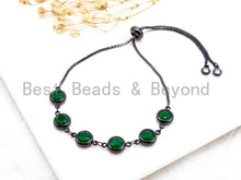 Load image into Gallery viewer, Sliding Adjustable Chain Bracelet, 8mm Green Jade bracelet, Link bracelet, Silver Gold Black Bracelet, Gem Beaded Bracelet, SKU#A47