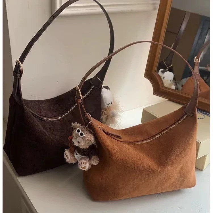 Retro Suede Crossbody Bag – Minimalist Faux Suede Commuter Bag for Women