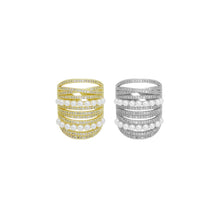 Load image into Gallery viewer, CZ White Pearl Chunky multiines Statment Ring, Sku#A185