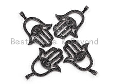 Load image into Gallery viewer, Black CZ Pave On Black Micro Pave Hamsa Hand With Evil Eye Charm, Fashion Jewelry Findings Pave Charm, Pave Dangle Charms,34x48mm, Sku#F377