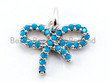 Load image into Gallery viewer, CZ Micro Pave Turquoise Bowknot Pendant/Charm, Blue CZ Charm in Gold/Silver/Black Finish for Necklace Bracelet, 11x14mm, sku#F337