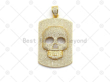 Load image into Gallery viewer, CZ Micro Pave Embossment Skull On Rectangle Shape Pendant,Cubic Zirconia Large Skull Charm, Necklace Bracelet Charm, 50x30mm, Sku#F667