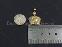 Load image into Gallery viewer, 18K Gold Micro CZ Pave King Crown Pendant, Gold Crown Charm, Crown Beads, Jewelry Findings, 18x22mm,sku#LK42
