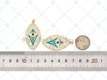 Load image into Gallery viewer, CZ Micro Pave Turquoise Enamel Evil Eye On Oval Leaf Shape Pendant, 18K Gold Filled Evil Eye Charm, Necklace Pendant,22x42mm, Sku#L631