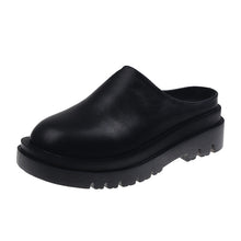 Load image into Gallery viewer, Women's Chunky-Soled Closed-Toe Mules | Round Toe Slip-On Casual Shoes | Beige &amp; Black