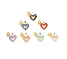 Load image into Gallery viewer, CZ Gold Colorful Enamel Open Heart Charm, Sku#B334C
