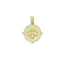 Load image into Gallery viewer, Clear CZ Around Gold Insect Bee On Round Coin Charm Pendant, Sku#LX764