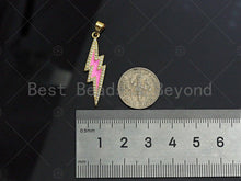 Load image into Gallery viewer, CZ Enamel Lightning Bolt Charm, Gold Finish Enamel CZ Pave lightning Sign Pendant, Pave Lightning Bolt Charm, 10x37mm, sku#LK116