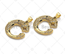 Load image into Gallery viewer, 18K Gold Leopard Shape Pendant, Panther Charm, Animal Pave Pendant, 22x25mm, Sku#LK54