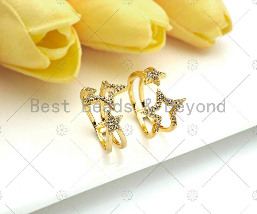 CZ Gold Star Ring,Sku#X179