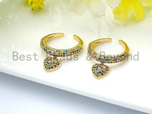 Load image into Gallery viewer, Colorful CZ Micro Pave Circle With Heart Shape Ring, Cubic Zirconia Gold Ring, Adjustable Ring,Statement Ring 15x21x17mm,sku#X68