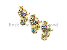 Load image into Gallery viewer, CZ Colorful Micro Pave  Sea Horse Pendant, Sea Horse Shaped Pave Pendant, Seahorse Gold plated, 12x19mm, Sku#F749