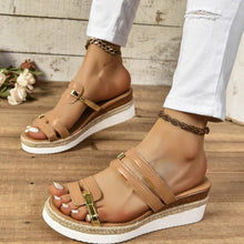 Load image into Gallery viewer, Women's Colorblock Wedge Sandals | Hemp Heel Platform Slides - Open Toe Summer Shoes