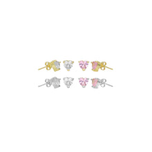 Load image into Gallery viewer, Clear Pink Heart CZ Gold Silver Stud Earrings, Sku#A205