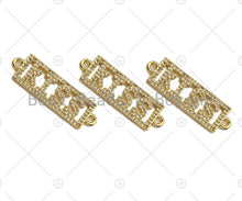 Load image into Gallery viewer, KISS on Rectangle Connector, Kiss Bracelet Link, Rectangle  Connector, Cubic Zirconia Pendant, Gold Tone, 10x31mm, Sku#LK85