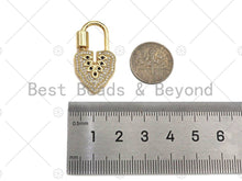 Load image into Gallery viewer, 18K Gold Black Clear CZ Micro Pave Leaf Shape Clasp, Fancy Lock Clasp, Heart Shape Clasp,Pave Lock Pendant,17x31mm,sku#K148