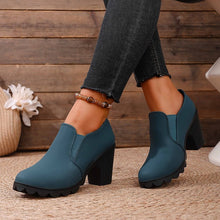 Load image into Gallery viewer, Women's Chunky Heel Mid-Calf Boots - Round Toe Suede Shoes with Rubber Sole