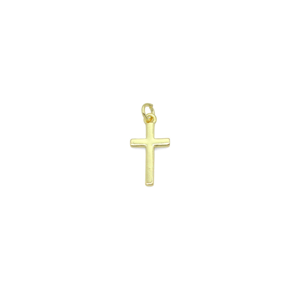 Plain Gold Cross Shape Charm Pendant, Sku#LK1050