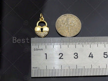 Load image into Gallery viewer, CZ Micro Pave Heart Lock Pendant, Heart Shape Charm, 18K Gold Lock Pendant,16x10mm, Sku#JL10