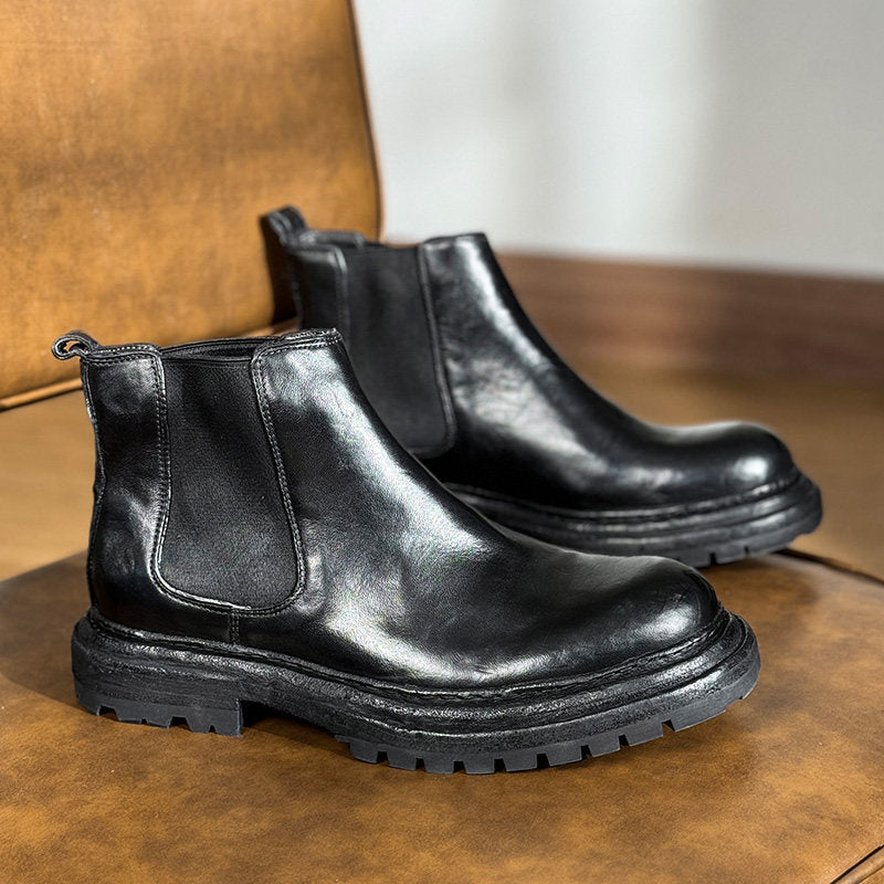Men's Vintage Carved Leather Boots | Thick Sole Height-Increasing Dr. Martens Style