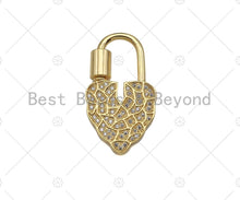 Load image into Gallery viewer, 18K Gold Clear CZ Micro Pave Leaf Heart Fancy Lock Clasp, Heart Shape Clasp, Pave Lock, Gold Claps, 17x30mm,sku#K149