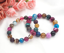 Load image into Gallery viewer, Colorful Banded Agate Stretch Bracelet,Sku#EF11