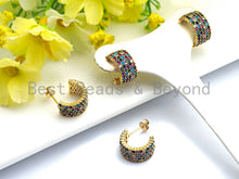 Load image into Gallery viewer, Clorful CZ Half Circle Shape Earrings, Sku#J77