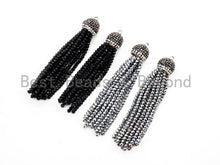 Load image into Gallery viewer, Black/Silver Crystal Beaded Tassel Pendants,Glass Crystal Beads,Pave CZ Rhinestone Cap, Tassel Necklace Enhancer, 3'' long, Sku#B67