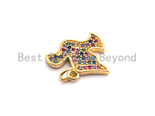 Load image into Gallery viewer, CZ Colorful Micro Pave Peace Dove Pendant, Pigeon Shaped Pave Pendant, Gold plated, 12x15mm, Sku#F832