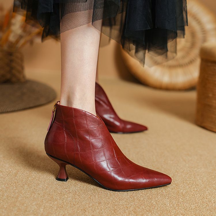 Women's Elegant Pointed-Toe Ankle Boots | Genuine Cowhide Leather | Velvet Lining Option