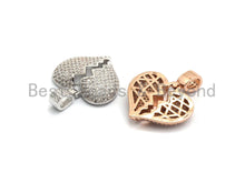Load image into Gallery viewer, Clear Cz Micro Pave broken Heart Pendant/Charm, CZ Pave Charm in Gold/Rose Gold/Silver Finish, 21x23mm,sku#F648