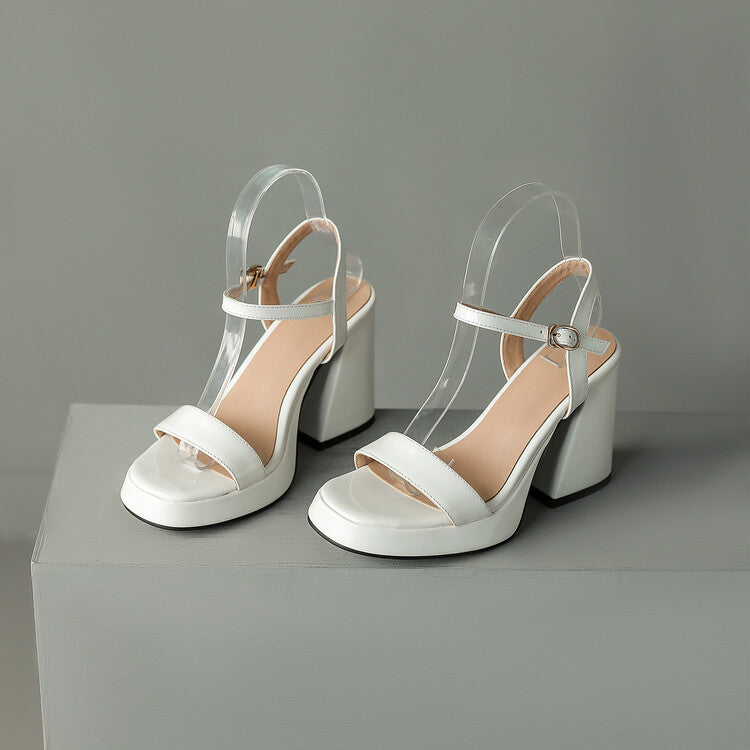 Women's Round Toe Chunky Heel Sandals with Buckle Closure – Microfiber Upper, Rubber Sole