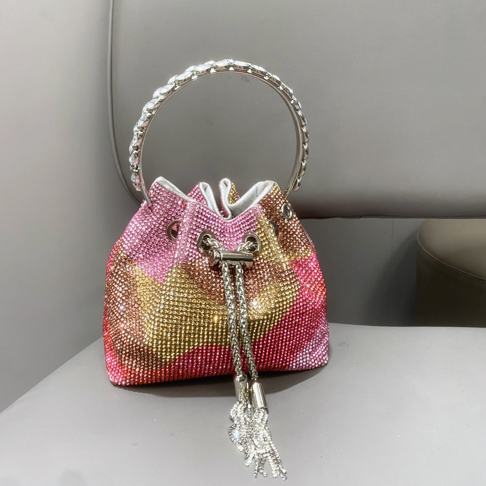 Diamond-Embellished Handle Tote Bag with Convertible Crossbody Strap | Women's Bucket Bag