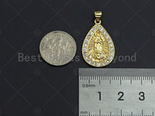 Load image into Gallery viewer, 18K Gold Virgin Mary On Teardrop Emblem Shape Pendant,  Sku#F1148C
