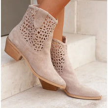 Load image into Gallery viewer, Women's Chunky Heel Ankle Boots - Pointed Toe Slip-On Boots with Cutout Design