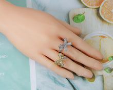 Load image into Gallery viewer, Gold Silver Baguette CZ Bow Shape Ring,Sku#X302