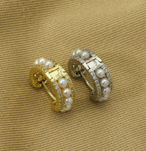 Load image into Gallery viewer, CZ Pearl Huggie Earrings, Sku#B177