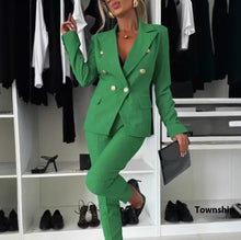 Load image into Gallery viewer, Double-Breasted Lapel Blazer &amp; Zip-Up Trousers Suit