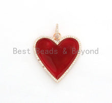 Load image into Gallery viewer, 30mm Enamel Red heart Pendant, Gold/Rose gold/Black/Silver, CZ Micro Pave Oil Drop Heart pendant,Enamel pendant,Enamel Jewelry,sku#F617
