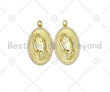 Load image into Gallery viewer, CZ Micro Pave Praying Hands Oval Shape Pendant, Gold Filled Oval Pendant, Praying hands charm, 20x32mm,Sku#L607