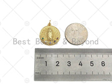 Load image into Gallery viewer, Colorful CZ Micro Pave Virgin Mary On Round Coin Shape Pendant,18K Dainty Gold Medallion Charm, Necklace Bracelet Charm,19x21mm,Sku#JL45