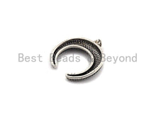 Load image into Gallery viewer, CZ Micro Pave OX Horn Shape Pendant, Antique Silver Tone, Cubic Zirconia Pave Crescent Charm Pendant, 32x35mm,sku#F1028
