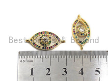 Load image into Gallery viewer, Colorful CZ Micro Pave Evil Eye Shape Connector/Link, Cz Pave Bracelet Necklace Connector in Gold Finish,12x25mm,sku#M252