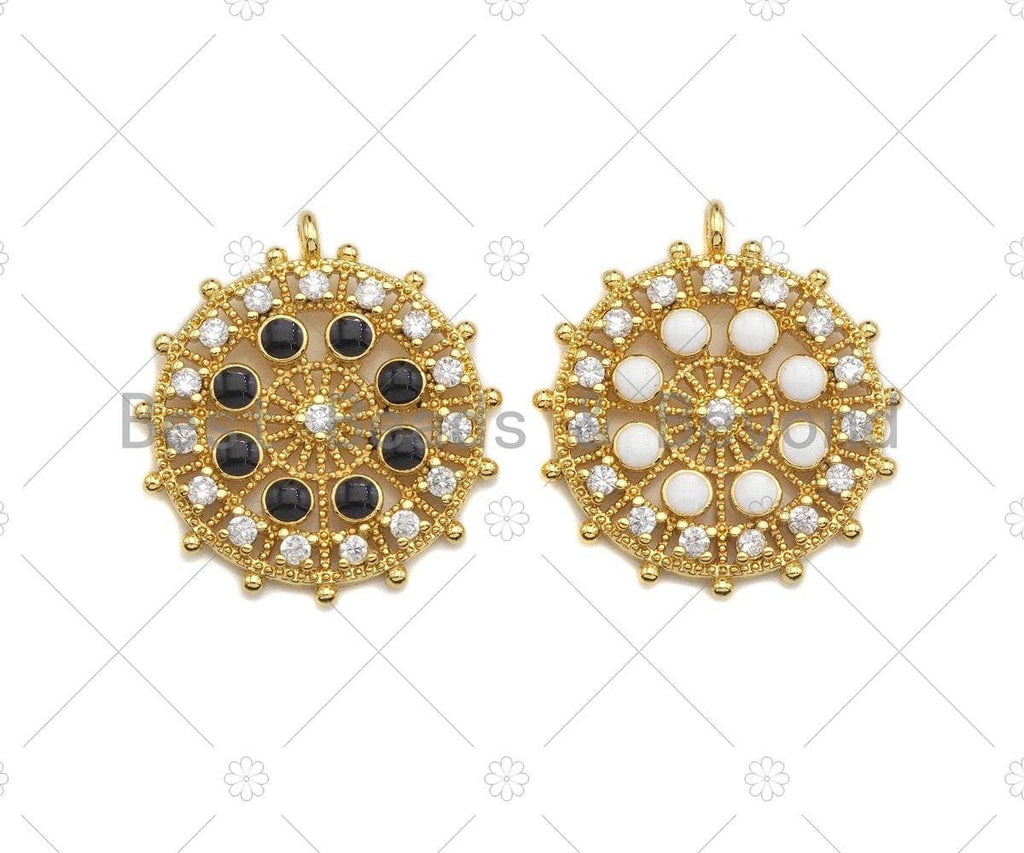 Black white CZ Pave Flower Ferris Wheel Charm, Sku#LK132