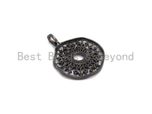 Load image into Gallery viewer, CZ Micro Pave Donut Cobalt/Fuchsia/Green/Black Filigree Hollow Out Flower Pendant, CZ Pave Focal Pendant, 35x33mm sku#F638