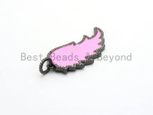 Load image into Gallery viewer, Colorful Enamel Angel Wing Pendant/Charm, Cubic Zirconia Pave Wing Pendant, Pink/Royal Blue/Black/Yellow Wing Charm,  22x51mm, SKU#F620