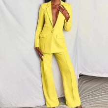 Load image into Gallery viewer, Lapel Button-Down Blazer &amp; Straight-Leg Trousers Suit